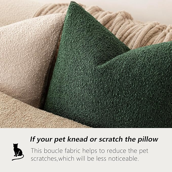 Foindtower Pack of 2 Textured Boucle Throw Pillow Covers Accent Solid Pillow Cases Cozy Soft Decorative Couch Cushion Case for Chair Sofa Bedroom Living Room Home Decor 18x18 Inch Pine Green