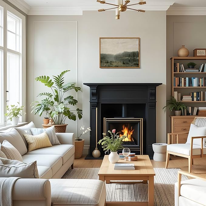 Floating Framed Canvas Wall Art, Vintage Wild Field Oil Painting Pictures Prints, Modern Farmhouse Natural landscape Wall Decor for Living Room Bedroom Dining Room Office Decor 8x10 inch