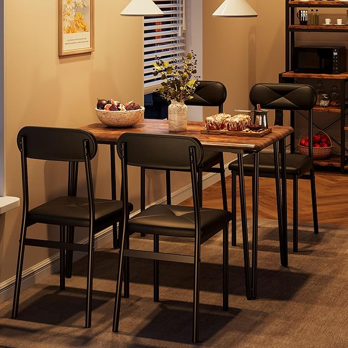 GarveeHome Dining Table Set for 4, Kitchen Table with Upholstered Chairs for Kitchen Room and Small Spaces (Vintage, Table with 4 Chairs)