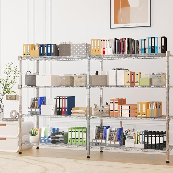 Homdox Heavy Duty Storage Shelves, 4 Tier Wire Shelving Unit, Adjustable Metal Shelves for Storage, Garage Rack Pantry Shelves Kitchen Shelving, 18"x72"x60", Silver Gray