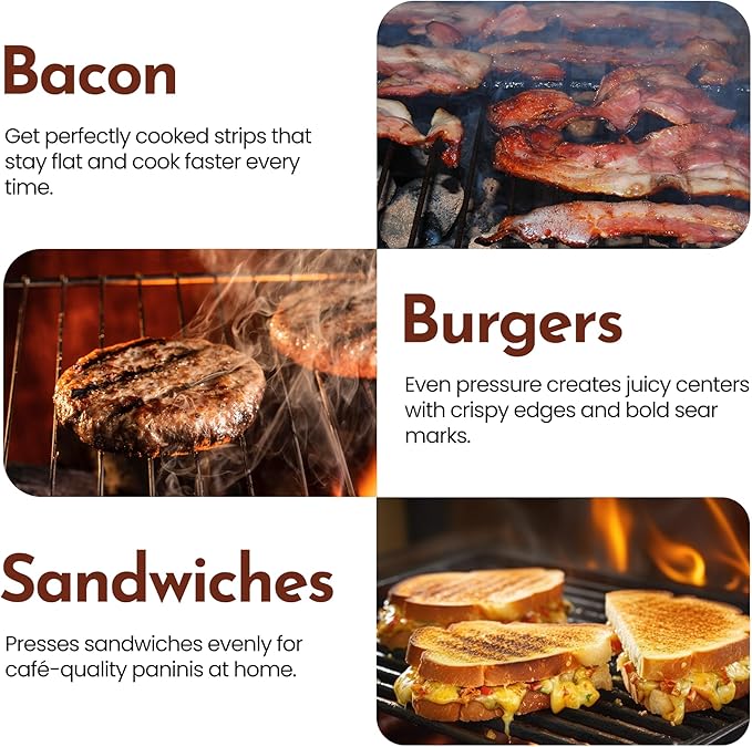 Bellemain Bacon Press Rectangle | Heavy-Duty Cast Iron Grill Press for Perfectly Seared Bacon, Steak & Sandwiches | Equalized Weight Distribution