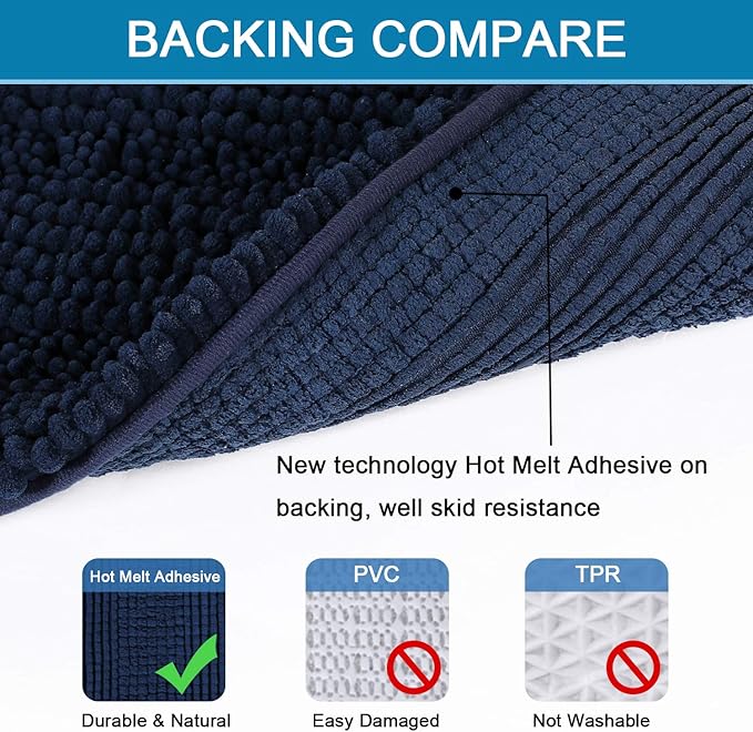 H.VERSAILTEX Bathroom Rugs Bath Rug Set 2 Piece Bathroom Contour Rug Toilet Mat Sets Non Slip Contour Bath Rug Ultra Thick Water Absorbent Striped Bath Mats Washable(20" x 32" Plus 20" x 20" U, Navy)