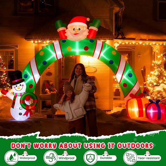 10.3Ft Christmas Inflatable Archway Outdoor Decoration, Blow up Giant Christmas Arch Tunnel with Inflatable Santa/Snowman/Gift Box, Outside Christmas Decorations for Yard Lawn Party Xmas Shopping Mall