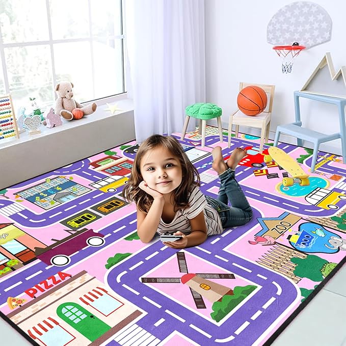 Road Map Carpet for Kids - Kids Rugs for Playroom Car Rugs for Girls Toy Play Mats for Floor City Play Mat, 2. 5x4 Feet