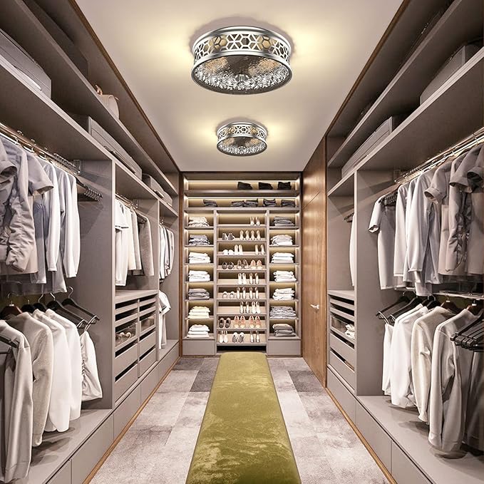 EAPUDUN Flush Mount Ceiling Light, 12 Inch 2 - Light Vintage Ceiling Light with Rippled Glass, Brush Nickel Ceiling Fixture for Hallway Corridor Kitchen Bathroom Bedroom Passway FMA1538-PLN