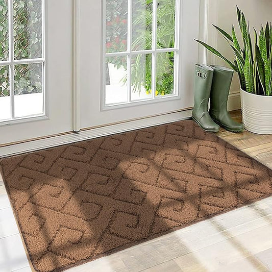 Walensee Indoor Doormat, Front Door Mat for Entrance (20"x32" Brown) Machine Washable Entryway Rug, Non Slip Trapper Door Rugs Absorbent Dirt Low Profile Shoes Scraper Inside Floor Mats