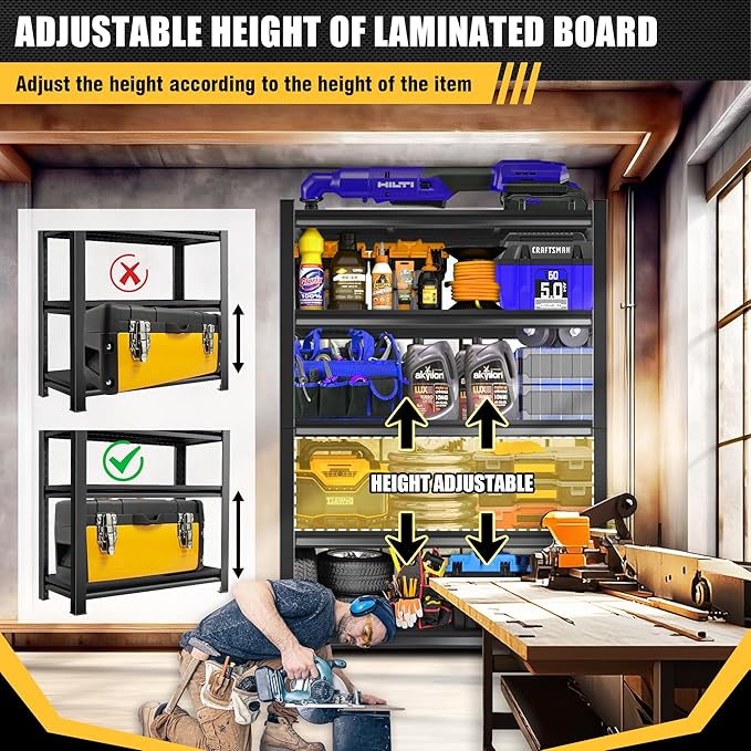 72" H|48" W Garage Shelving-Easy Assembly Heavy Duty Storage Shelves|5-Tier Adjustable Shelf Unit|Steel Waterproof Rust-Resistant Shelves for Industrial,Warehouse,Basement