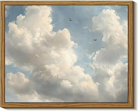 InSimSea Framed Wall Art for Living Room Cloud Canvas Wall Decor Bedroom Cloudy Artwork Retro Oil Paintings Pictures Prints Gallery Boho Vintage Cloudscape Soaring Birds Farmhouse Decor Office 8x10In