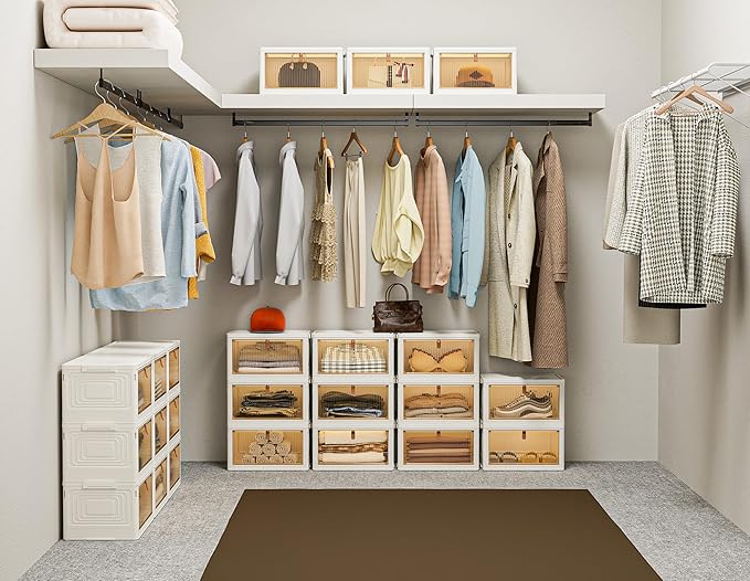 Closet Organizers and Storage 70Qt 3 Pack Stackable Storage Bins with 1 Lid Foldable Closet Organizer Boxes for Clothes Office Supplies Snacks (23Qt X 3)