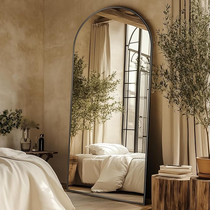 Full Length Mirror, 71"x28" Oversized Arched Mirror Large Standing Mirrors, Tall Mirrors Body Floor Mirror Hanging Mirrors for Bedroom Living Room Aluminum Frame, Black