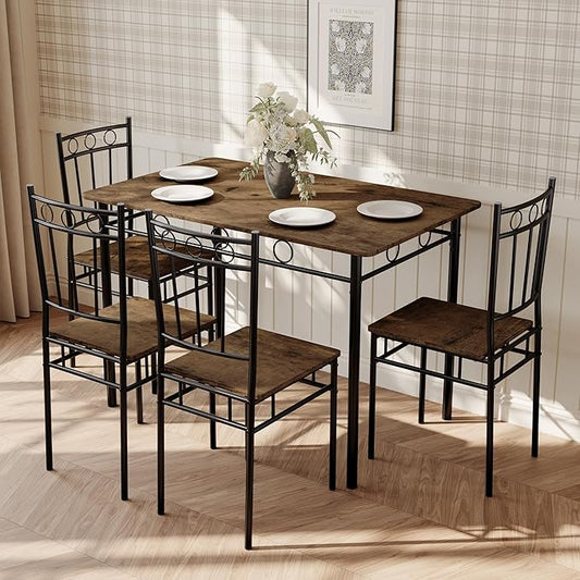 5 Piece Dining Table Set, Wood Kitchen Table and Chairs for Small Space,Breakfast Nook,Easy Assembly,Brown