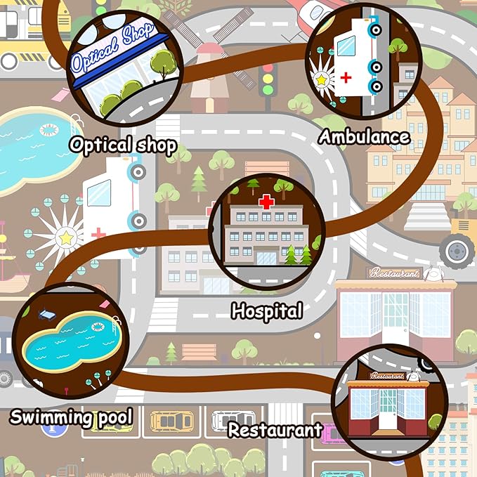 Car Track Rug - Car Rugs for Kids Toy Cars City Life Road Rug Large Kids Play Mat Car Carpet for Boys Girls Playroom Living Room Bedroom Classroom, 5'×7'