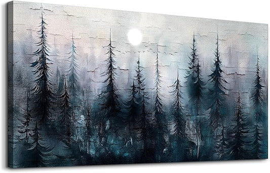 Canvas Wall Art for Living Room Large Wall Decor for Office Bedroom Decoration Foggy Forest Landscape Picture Black and White Painting Artwork Wall Mural Aesthetic Home Decor 30"X60"