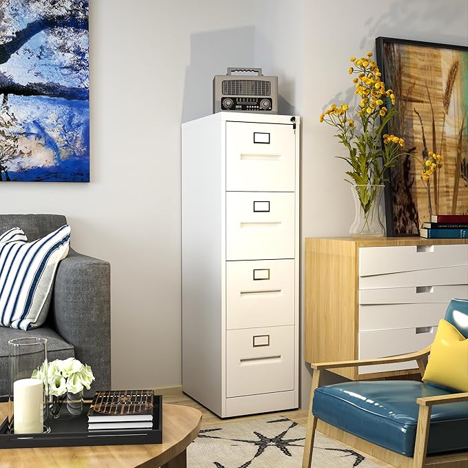 AQY 4 Drawer File Cabinet with Lock,Filing Cabinets for Home Office,Metal File Cabinet 18" Deep Vertical Storage Drawer for Hanging A4/F4/Letter/Legal Size Files, Assembly Require