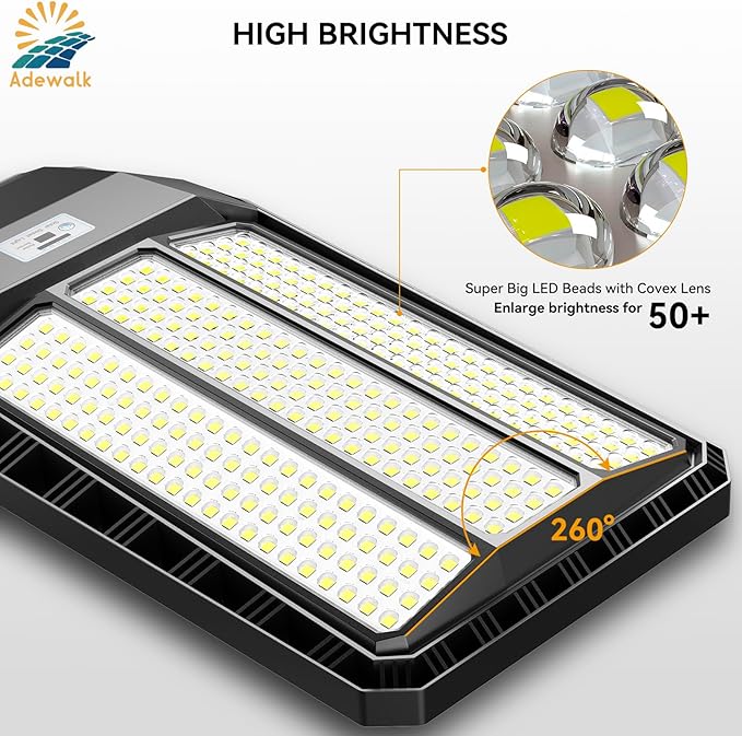 Solar Street Light Outdoor 8000W - LED Parking Lot Lights, IP67 Waterproof, Dusk to Dawn, High Lumens Solar Lights Outdoor with Motion Sensor and Remote Control 1 Pack