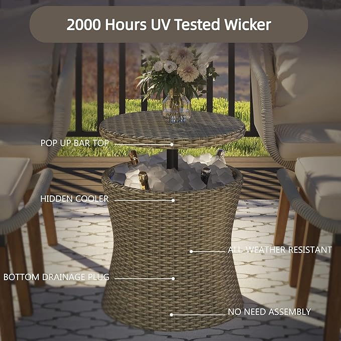 5-Piece Patio Conversation Sofa Set, Rope-Woven Furniture Set with Rattan Cool Coffee Table, Outdoor Furniture Setwith 2 Footstools for Garden, Backyard, Balcony, Brown