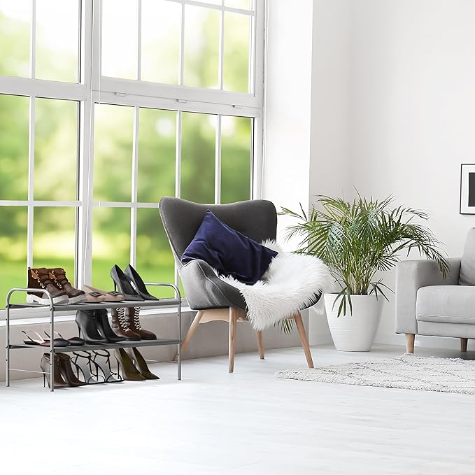 Simple Houseware 2-Tier Shoe Rack Storage Organizer, Grey