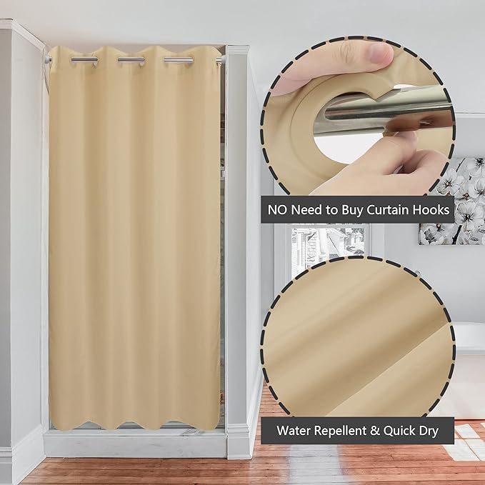 River Dream Stall Size No Hook Beige Shower Curtain Soft Microfiber - 36" Wide Small Fabric Shower Curtain Set for Narrow Stall, Waterproof & Washable, Bottom Magnets, Beige, 36x74