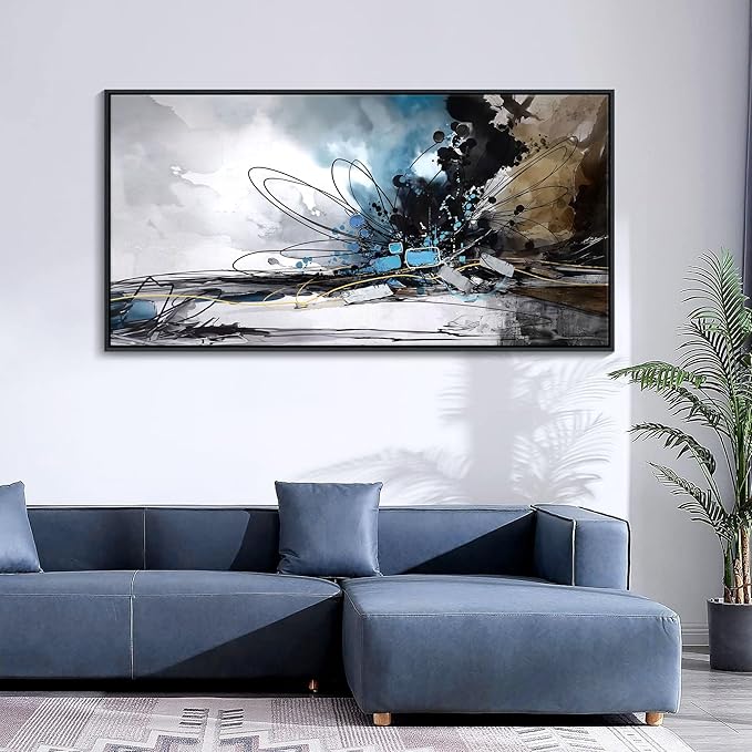 HKDGOKA Large Canvas Wall Art, Black and White Abstract Graffiti Paintings Modern Poster&Print Picture Artwork for Living Room Bedroom Office Study Home Decor 24X48 IN