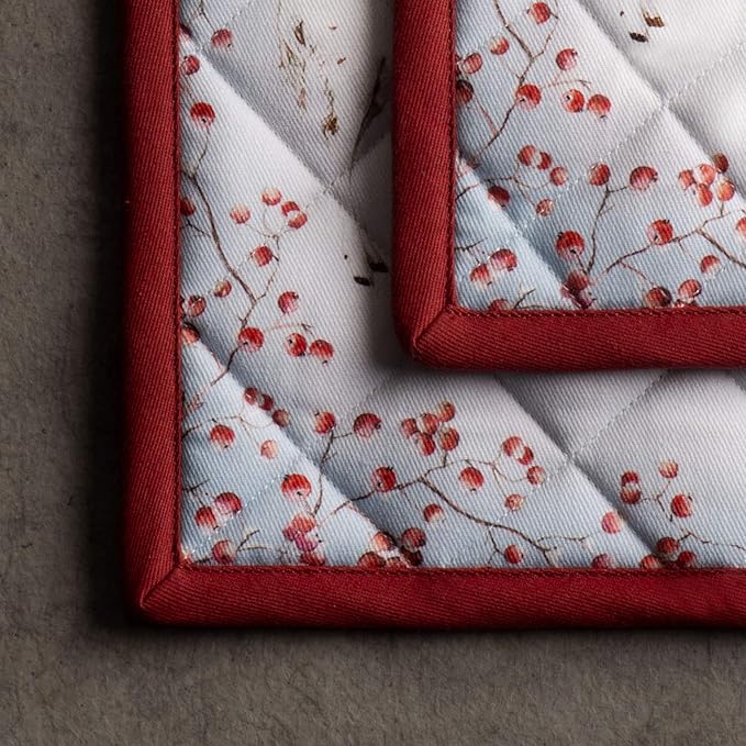 Maison d' Hermine Pot Holders Set 100% Cotton Heat Resistant Potholders 8" x 8" Hot Pads with Loop for Thanksgiving Christmas Decorations BBQ Baking Handling Hot Pans (Pack of 2, Fairy Tale Forest)