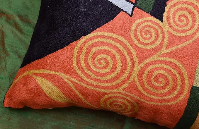 Klimt Orange Modern Throw Pillow Cover | Orange Abstract Pillow | Modern Couch Pillow | Contemporary Throw Pillows | Modern Outdoor Pillow | Mid Century Chair Cushions | Handmade Wool Size 18x18