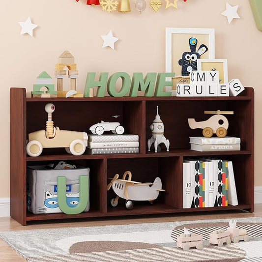 Book Shelf for Kids, 5 Cubes Storage Organizer Montessori Shelf, Wooden Kids Bookcase, Toy Storage Organizer for Children, Cherry Toddler Bookshelf Cube Shelf for Kid’s Room, Classroom