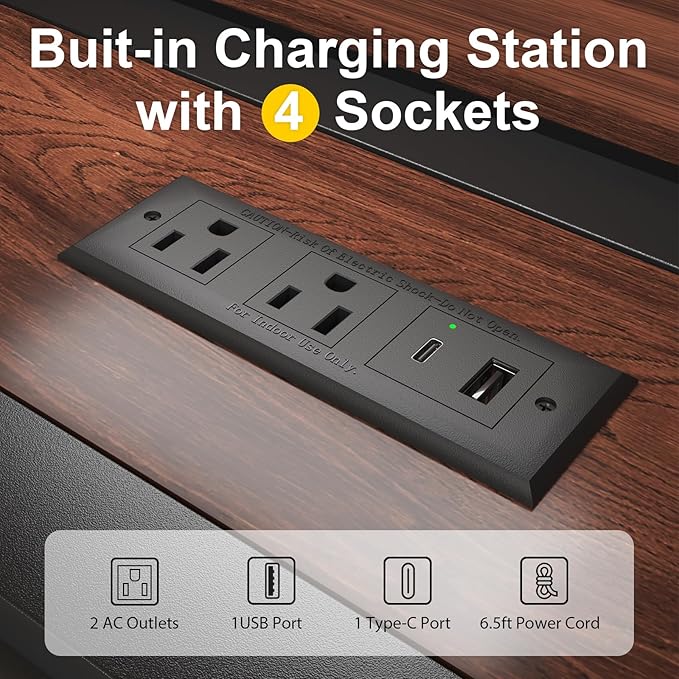 Full Bed Frame 54.3" Tall with 3-Tier Storage Headboard and PU Leather, Metal Platform Bed Frame with LED Lights and Charging Station, Noise-Free, Metal Support, No Box Spring Needed, Black