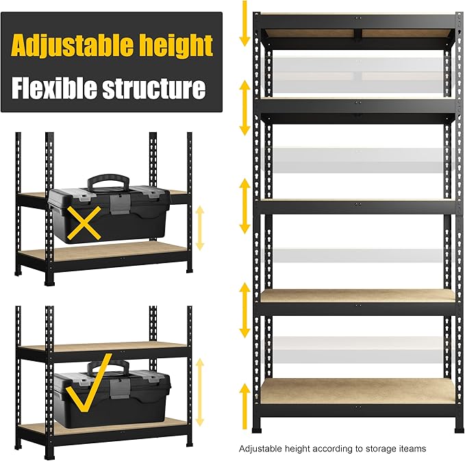 PrimeZone Storage Shelves 2 Packs 5 Tier Adjustable Garage Storage Shelving, Heavy Duty Metal Storage Utility Rack Shelf Unit for Warehouse Pantry Closet Kitchen, 35.5" x 15.75" x 71", Black