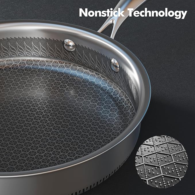 AuFranc® Hybrid Nonstick Stainless Steel Pots and Pans Set, Induction Cookware Set with Tempered Glass Lids, Non-stick Pot and Pan Set Suitable for All Cooktops, Non-Toxic, Dishwasher & Oven Safe