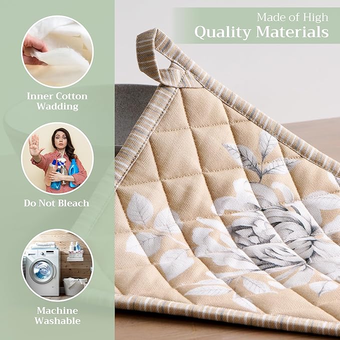 Maison d' Hermine Pot Holders 100% Cotton Heat Resistant Potholders 8" x 8" Hot Pads with Loop for Thanksgiving Christmas Decorations BBQ Cooking Baking Handling Hot Pans (Pack of 1, Pretty Autumn)