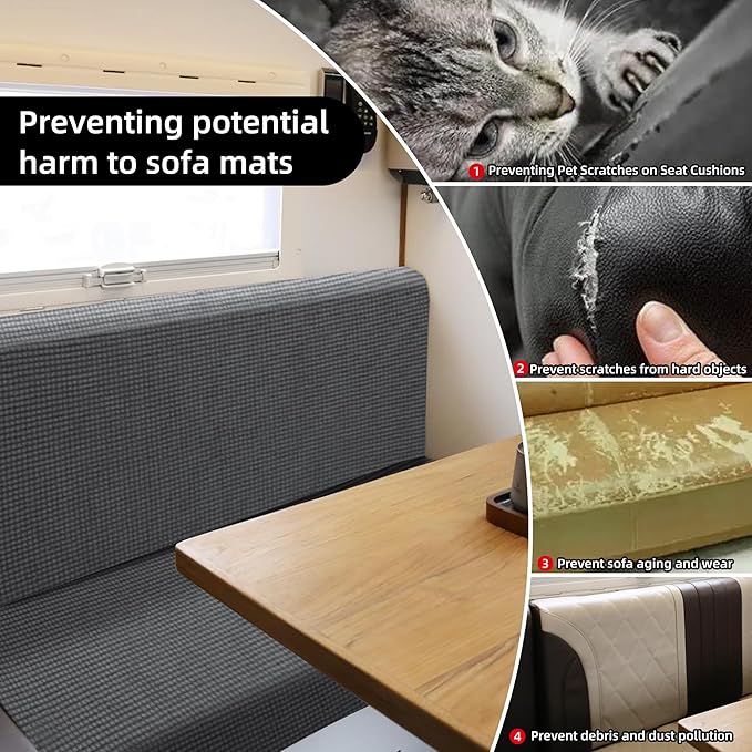 Rv Dinette Cushion Covers,Jacquard Stretchable Camper Cushion Cover,RV Cushion Slipcover,Rv Couch Cover Replacement for RV Camper Car Bench,2 Backrest Covers and 2 Bench Covers (Checkered,Grey)