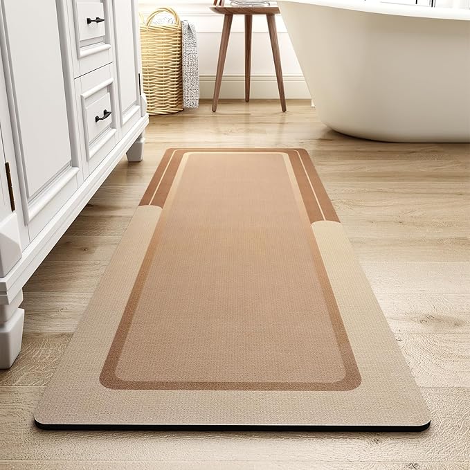 MontVoo-Bath Mat Rug Long Non Slip Super Absorbent Bathroom Runner Stain Resistant Quick Dry Thin Bathroom Mat Fit Under Door-24"x70",Brown