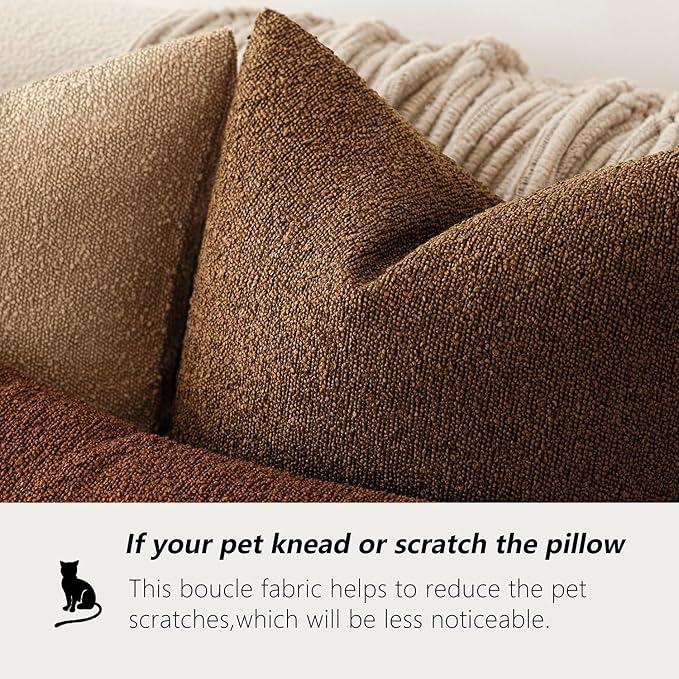 Foindtower Set of 2, Decorative Textured Boucle Throw Pillow Covers Accent Solid Pillow Cases Neutral Soft Cozy Couch Cushion Case for Chair Sofa Bedroom Living Room Home Decor 26x26 Inch Hazel Brown