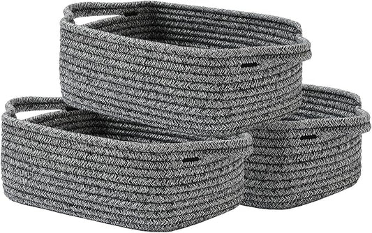 KALLAX Small Woven Basket, 12 x 8 x 4.5 Inches, Small Storage Baskets for Organizing, Gift Baskets Empty, Cute Rope Shelf Closet Storage Bins for Shelves, Dog Toy Basket, Mixed Black