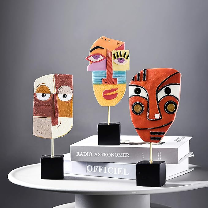 4 PCS - Handcrafted Statues Resin Abstract Sculpture for Home Decor Modern,African Art Tribal Figurines Decorations Items Accents Influencer Picks for Bookshelf,TV Stand,Living Room,Nightstand