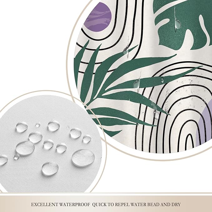 Glawry Boho Purple Shower Curtain Abstract Plant Tropical Palm Leaf Modern Minimalist Arch Geometric Bathroom Modern Mid Century 60Wx72L Inches Bath Accessories Art Home Decor Fabric 12 Pack Hook