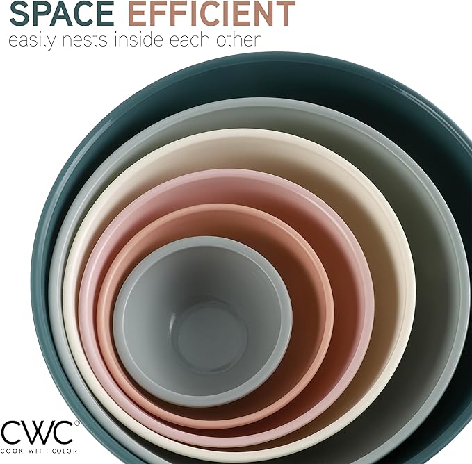 COOK WITH COLOR Mixing Bowls with TPR Lids - 12 Piece Plastic Nesting Bowls Set includes 6 Prep Bowls and 6 Lids, Microwave Safe (Teal)