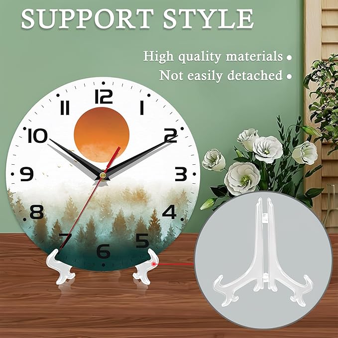 Wall Clock for Bathroom,Red Sun Wall Clocks Silent Non-Ticking Battery Operated Clock 10 Inch,Green Forest Wall Clocks Decorative for Living Room,Kitchen,Office