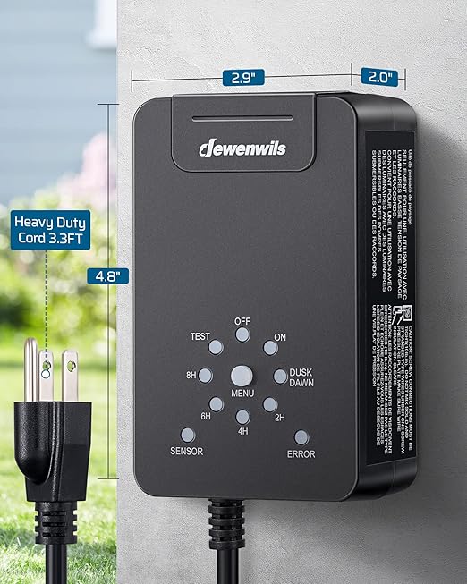 DEWENWILS 60W Low Voltage Transformer, 120V AC to 12V DC, Dusk to Dawn Sensor & Timer, Weatherproof Low Voltage Landscape Transformer for Spotlights, Garden Lights, Pathway Lights…