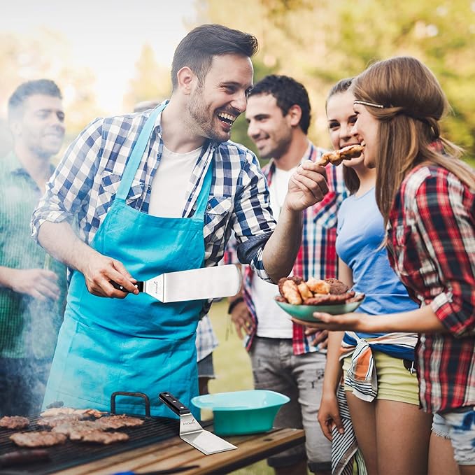 Stainless Steel Spatula Set - Heavy Duty Spatula and Scraper - Great for Cast Iron Griddle BBQ Flat Top Grill - Commercial Grade