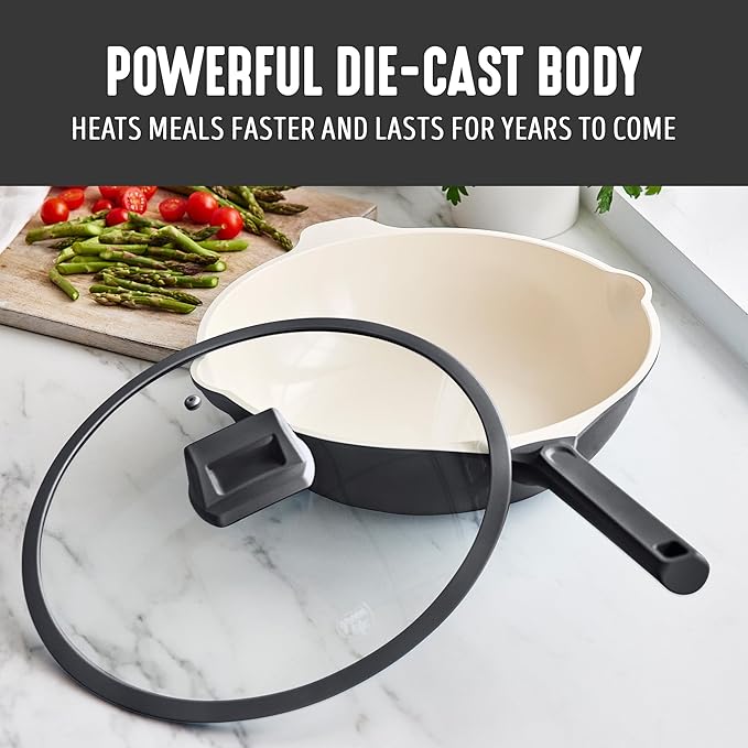 GreenLife Nonstick 12” (5QT) All in One Deep Skillet Wok with Lid, PFAS-Free Non-Toxic Ceramic Multi-Purpose Pan, Induction, All Stovetop, Egg, Stir Fry, Saute, Stay Cool Handle, Graphite