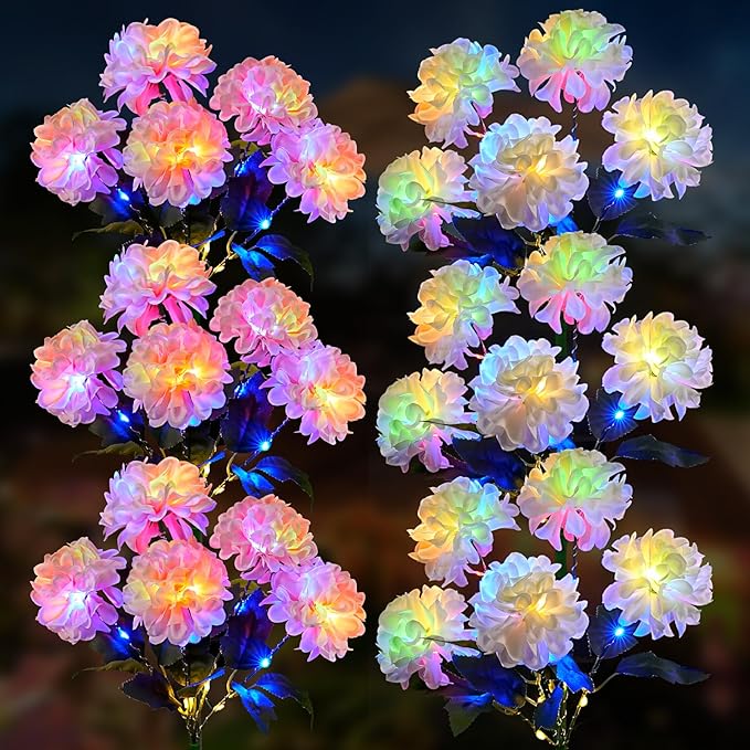 6 Pack Solar Garden Lights Outdoor, LED Colorful Waterproof Solar Powered Hydrangea Flowers Landscape Lights for Patio, Outside Yard, Pathway Decorative, Décor, Two Lighting Modes
