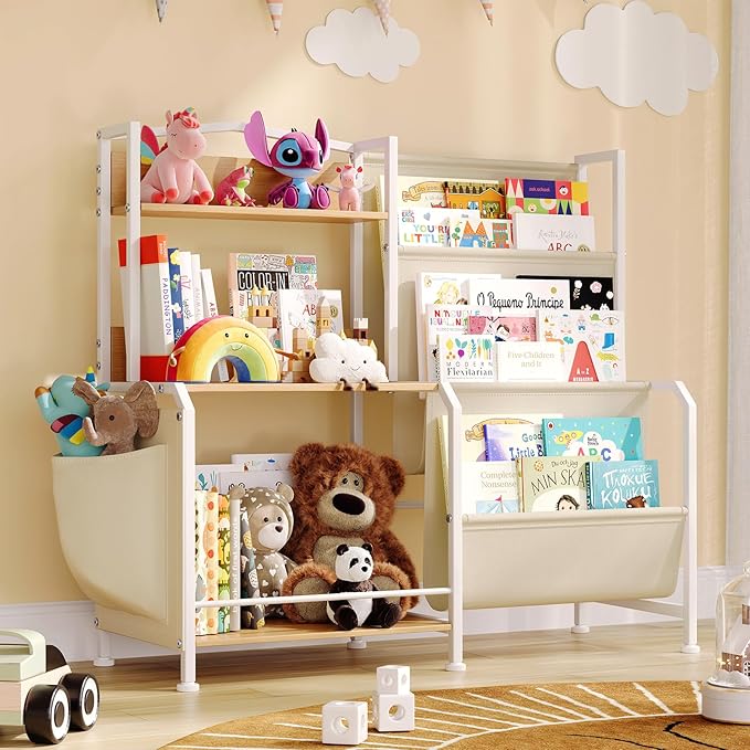 Kids Bookshelf and Toy Storage Organizer, 3 Tier Bookshelf for Kids Rooms, Nursery Book Shelves, Montessori Toddler Book Shelf, Baby Toy Shelf Kid Books Rack