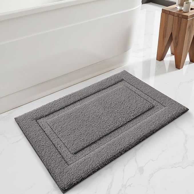 LUMI Bathroom Rugs Non Slip, Ultra Soft, Absorbent, Quick Dry, Washable Bath Mat, Upgraded Premium Microfiber, Plush Carpet for Bathtub and Shower Floor, Dark Grey, 24x36