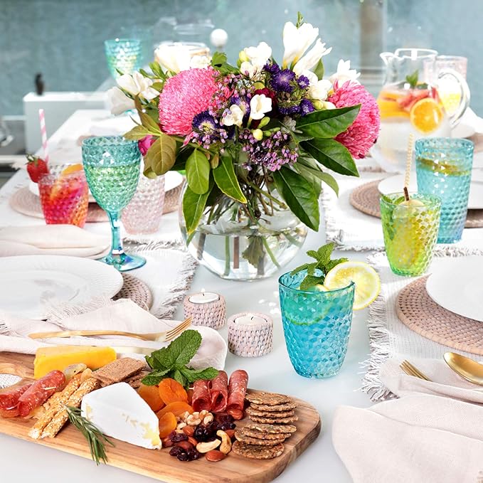 BELLAFORTE Shatterproof Tritan Plastic Short Tumbler, Set of 4, 12 oz - Laguna Beach Drinking Glasses - Unbreakable Glasses for Indoor and Outdoor Use - BPA Free - Blue