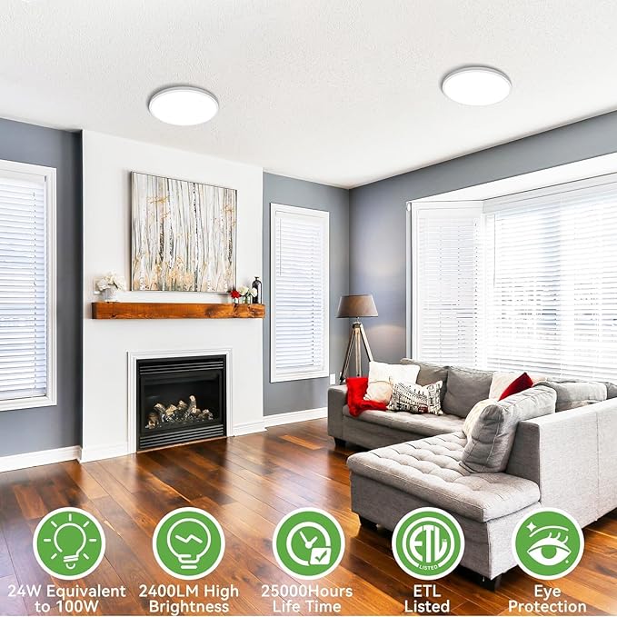 zemty LED Ceiling Light Flush Mount Super Slim 9 Inch 24W 2400lm Ceiling Lights with 3 Color Temperature in One 3000k/4500k/6000K - Round Flat Light Fixture for Kitchen Hallway (1Pack, White)