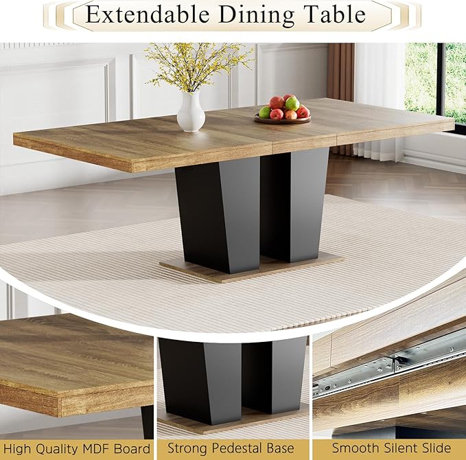 Goujxcy 9-Piece Extendable Dining Table Set for 6-8 People 63-78 Inch Kitchen Table Set with 8 Velvet Upholstered Chairs Farmhouse Rectangular Dining Room Table Set for Kitchen Dining Room Apartment