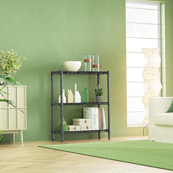 IZEUK 3-Tier Heavy Duty Steel Storage Shelves, Metal Shelf Wire Shelving Rack for Pantry, Kitchen, Home or Office Organization (29.5" W x 13.8" D x 35.5" H, 750LBS, Black)