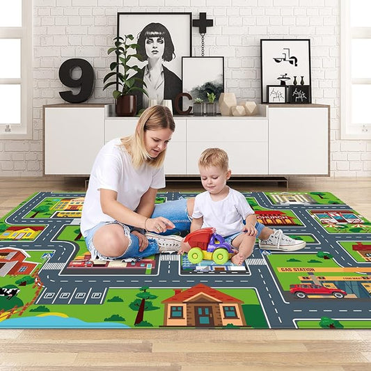 Kids Carpet Playmat, Kids Rug for Playroom Car Mat Town City Road Map Playmat, Extra Large Boys Kids Car Track Play Rug Bedroom, Living Room (Style Four, 59X 39.4 INCH)