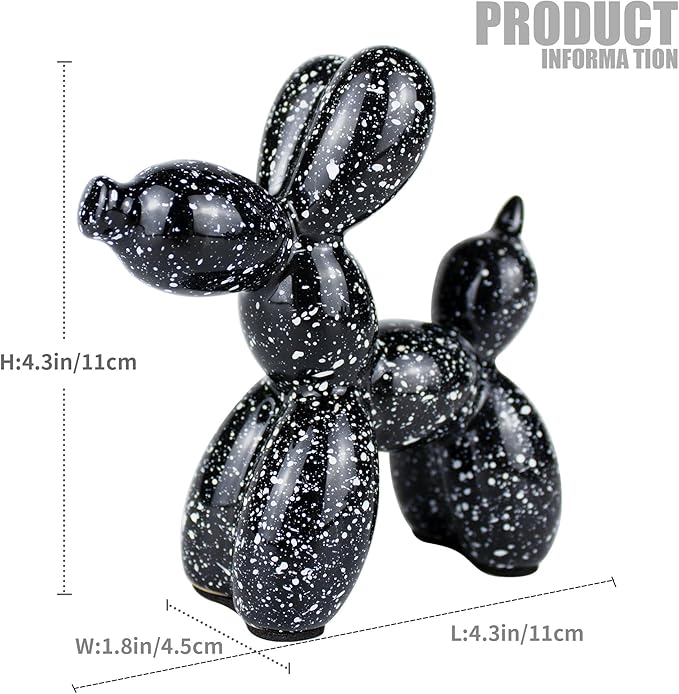 Creative Balloon Dog Statues Small Ceramic Animal Sculpture Modern Home Decor Living Room Desktop Decorations Bedroom Office Cabinet Ornament (Black-A)